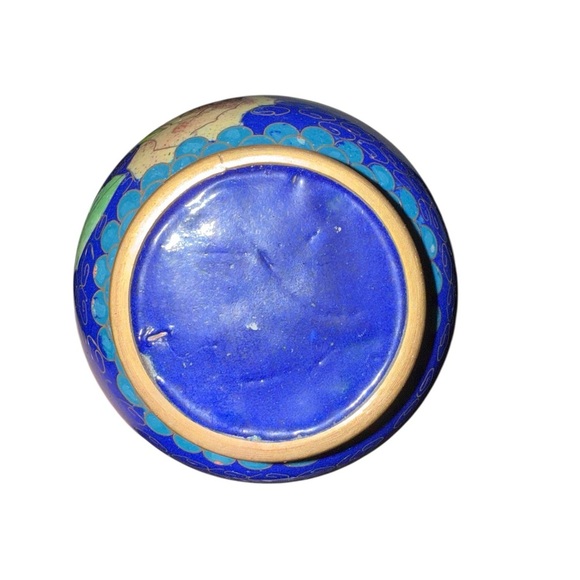 Vintage Cloisonné Enamel Vase – Blue Floral Design - Picture 6 of 8